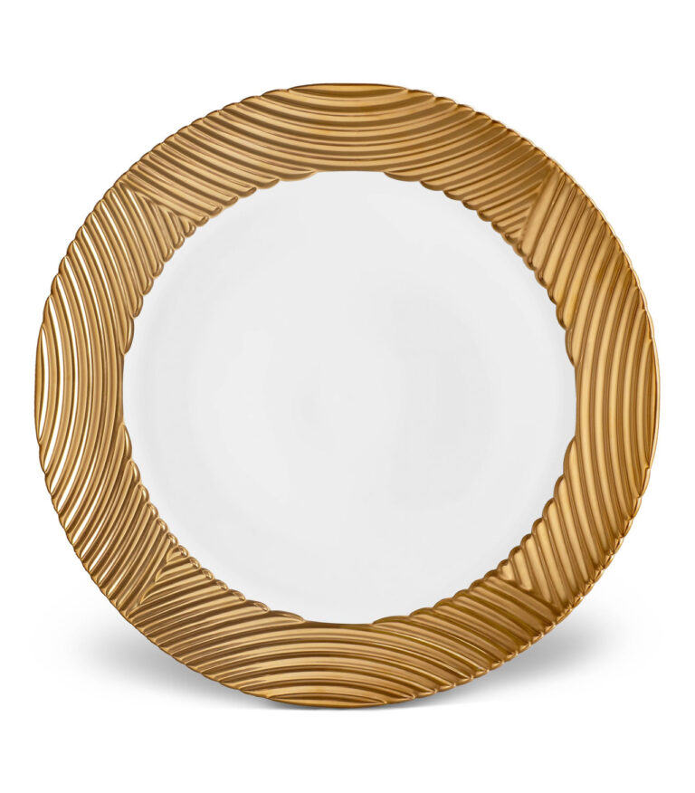 L'Objet Corde Porzellan Teller mit breitem geflochtenem Rand aus 24-Karat Gold