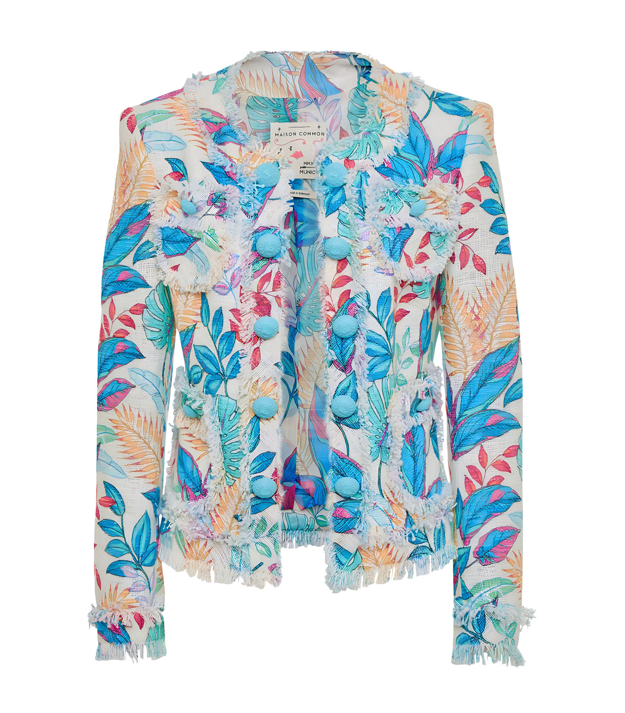 Maison Common_8532835 Jacket_01 Maison Common Tweed-Jacke mit tropischem Aufdruck