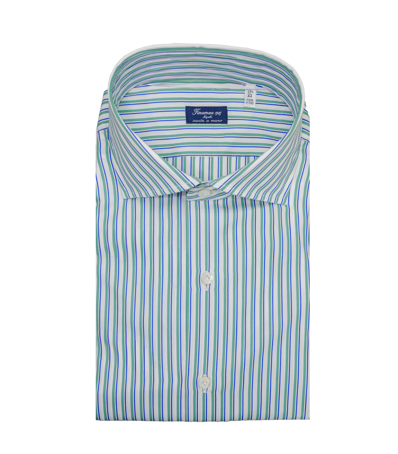 Finamore_Napoli-Eduardo-Z Tondo_GruenGestreift_01 Finamore Hemd "Napoli-Eduardo-Z Tondo" gestreift